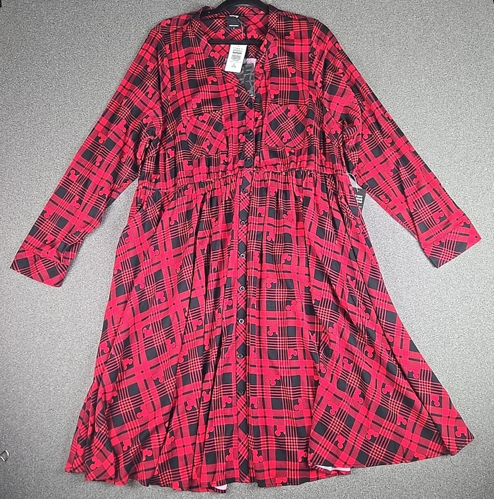 Torrid Disney Shirt Dress 2x Red Black Mickey Button Front